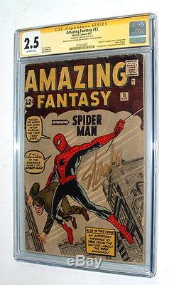 1962 Amazing Fantasy #15 Comic Book Signature Series Stan Lee Signed Cgc 2.5