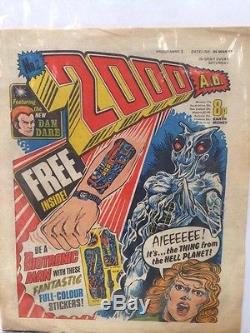 2000AD PROG #2 3/5/77 1ST APPEARANCE OF JUDGE DREDD! With BIOTRONIC STICKERS