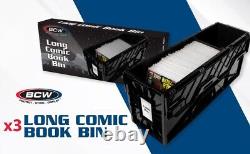 3 BCW LONG Comic Book Storage Bin Heavy Duty Plastic Box Hold 300 Bags Stackable