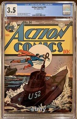 Action Comics #54 Comic Book 1942 November 11/42 CGC D. C. Comics Superman War