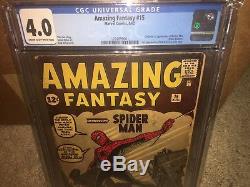 Amazing Fantasy #15 CGC 4.0 1st Spider-Man! Silver Age Grail! F9 121 cm clean