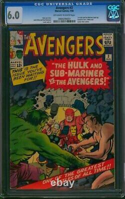 Avengers #3? CGC 6.0? 1st Hulk & Sub-Mariner Team-Up! Marvel Comic 1964