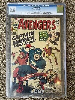 Avengers #4 Cgc 2.5 1st Captain America Silver Age Comic Old Label Lot Cbcs Pgx