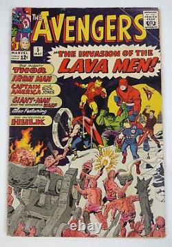 Avengers #5 (1963 Marvel) VG- Hulk Lava Men Invasion Cover Iron Man Comic