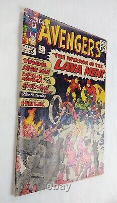 Avengers #5 (1963 Marvel) VG- Hulk Lava Men Invasion Cover Iron Man Comic