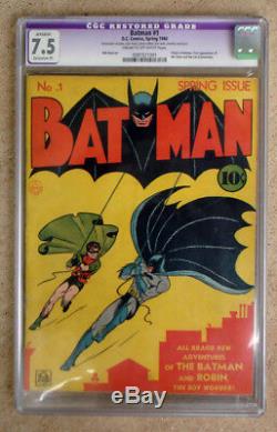 Batman #1 1940 Spring Issue Cgc Graded 7.5