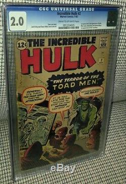 CGC 2.0 Incredible Hulk # 2 (1st Appearance of the Green Hulk). 2nd App of Hulk