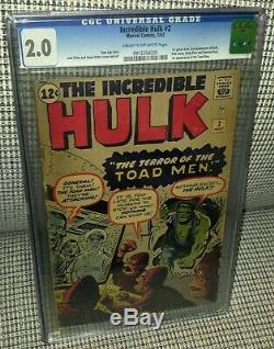 CGC 2.0 Incredible Hulk # 2 (1st Appearance of the Green Hulk). 2nd App of Hulk