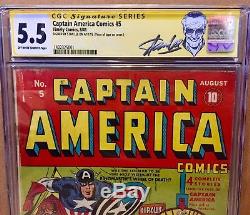 Captain America Comics #5 1ST STAN LEE PUBLISHED COMIC BOOK STORY CGC 5.5 Signed