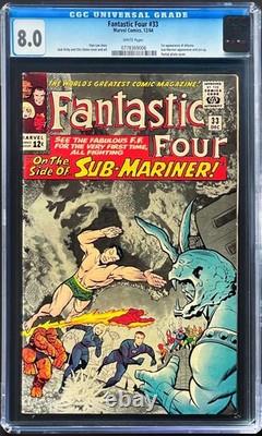 Fantastic Four 33 CGC 8.0 White 1964 Marvel Comics 1st Appearance Attuma 12/64