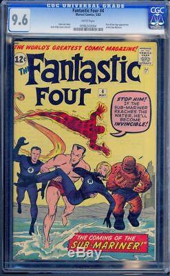Fantastic Four #4 Cgc 9.6 W Highest Graded 1st Sa App Sub-mariner #0096243004
