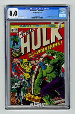 Incredible Hulk #181 CGC 8.0 WHITE MEGA KEY 1st app Wolverine X-Men Marvel Comic