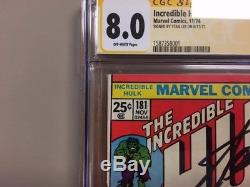 Incredible Hulk #181 Cgc 8.0 Ss Off-white Pages 1st Wolverine Signed Stan Lee