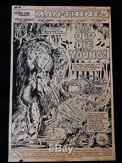 Marvel Comics Stan Lee Man-Thing Original 1974 Comic Cover Art Signed Mike Ploog