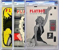 Matched Set Playboy #1 PAGE 3, #2, & #3 CGC 7.0 #2 Signed by Hugh Hefner