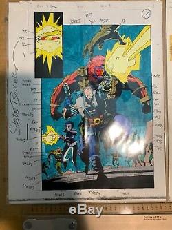 Mike Mignola X-force original comic book art splash page with color guide