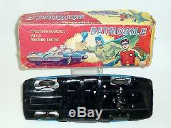 RARE 1960's BATMOBILE ASC JAPAN BATMAN TIN TOY WITH RED BAT HUBS + ORIGINAL BOX