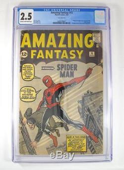 Rare 1962 Amazing Fantasy #15 Marvel Spider-Man Comic Stan Lee CGC Graded 2.5