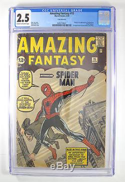 Rare 1962 Amazing Fantasy #15 Marvel Spider-Man Comic Stan Lee CGC Graded 2.5
