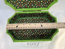 SIGNED Wood Storage Jewelry Box Lid Carved Raggedy Ann LIME GREEN Floral VTG