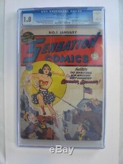 Sensation Comics #1 CGC 1.8, 1942, Universal Blue Label, 1st Wonder Woman Cover
