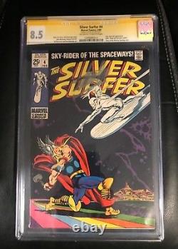 Silver Surfer #4 (Marvel 2/1969) CGC 8.5 VF+ OWithW Classic Thor / Silver Surfer