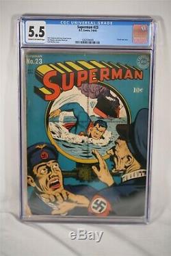 Superman #23 CGC 5.5 WWII Hard to find Book DC Comic Book 1943