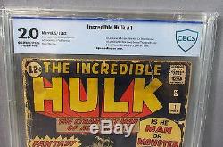 THE INCREDIBLE HULK #1 (Bruce Banner 1st app) CBCS 2.0 Marvel Comics 1962 cgc
